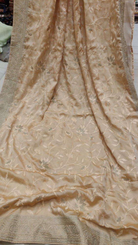 Crape silk embroidery sari 