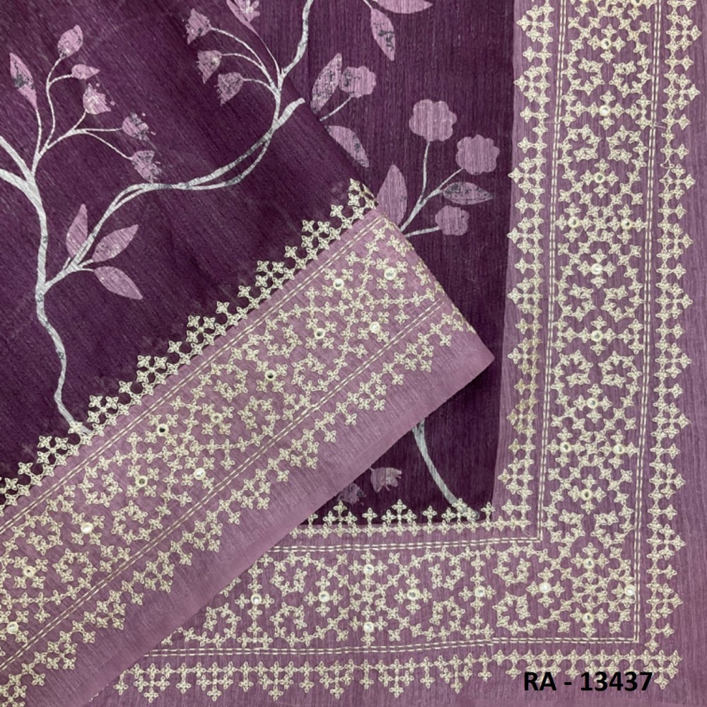 Linen cotton sari with kutchi embroidery 