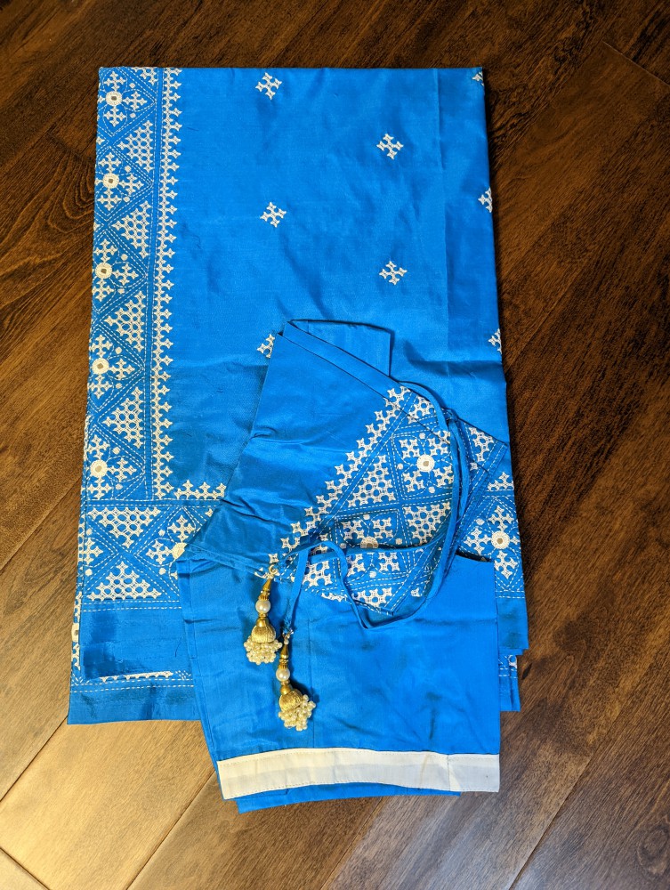 Silk sari with kutchi embroidery 