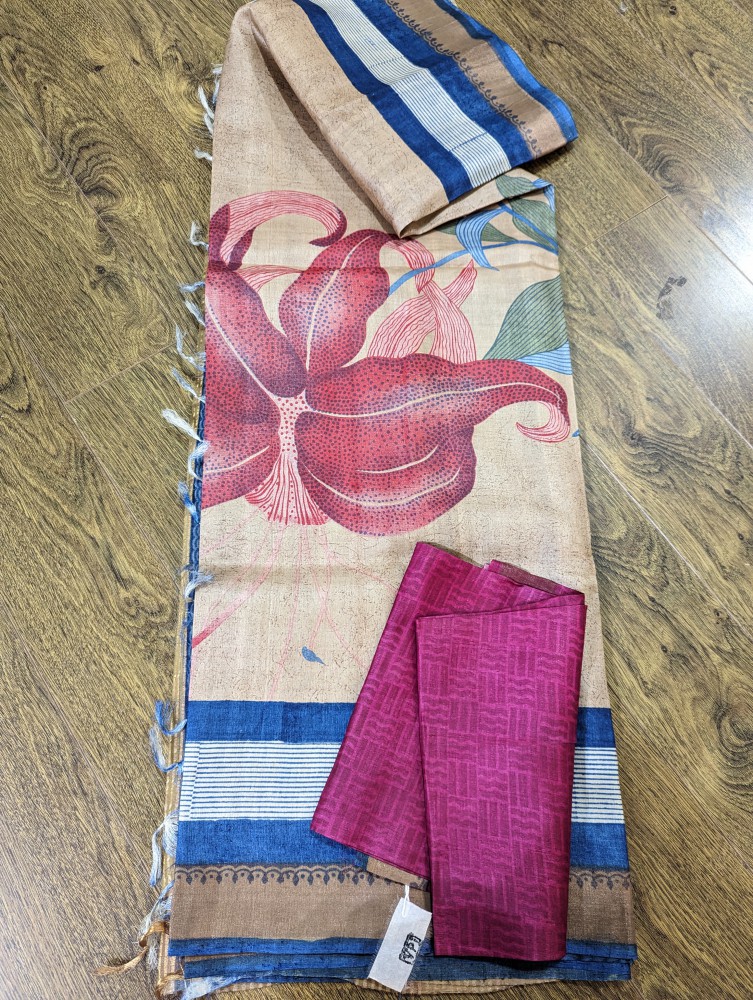 Tussar silk digital print sari