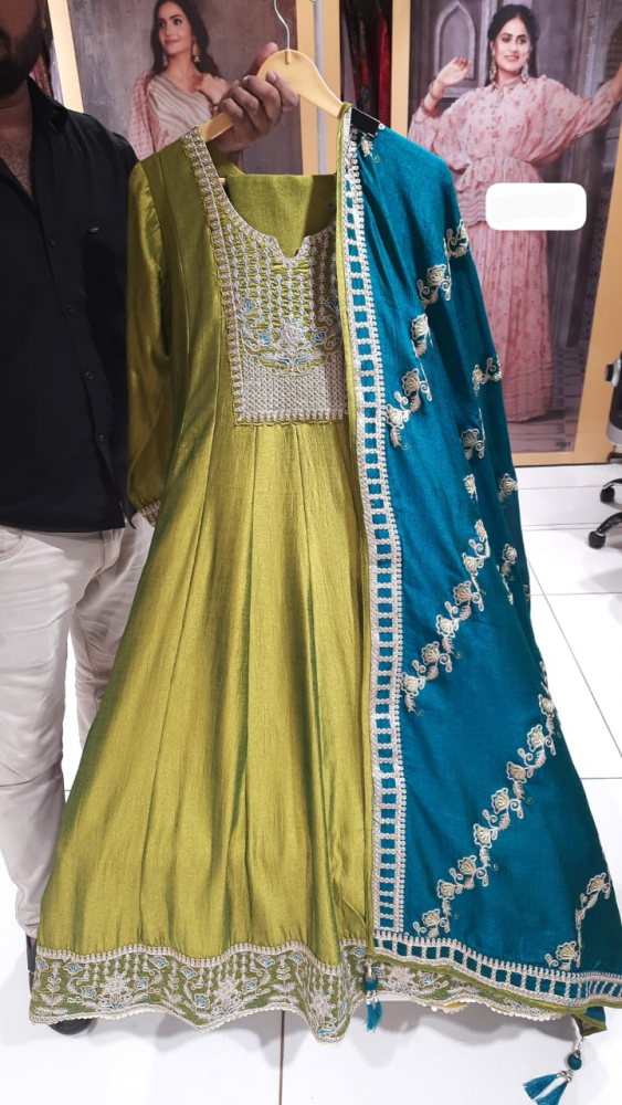 Anarkali with pants and dupatta 